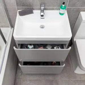 Marvel 600mm Floor Standing Bathroom Vanity Unit in Light Grey Gloss with Resin Basin