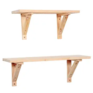 Pack of 2 Decorative Pine Shelves - 1 x 435mm and 1 x 585mm (Shelf Kit)