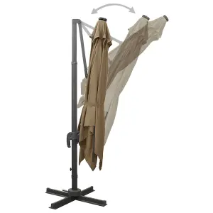 Berkfield Cantilever Umbrella with Pole and LED Lights Taupe 300 cm