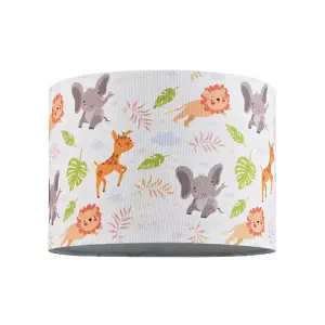 Jungle Animals Childrens Linen Fabric Lamp Shade - Elephants Lions and Giraffes