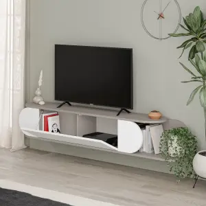 Decortie Tone Floating Modern TV Unit with 1 Drop-Door Storage Mocha Grey White 180cm