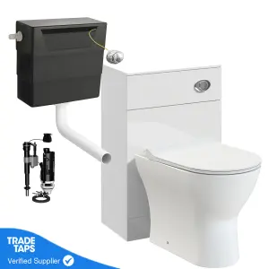 White Back to Wall WC Toilet Unit 500mm with Cistern and Chrome Button Flush Plate, WC not included