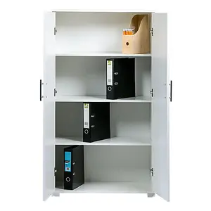 White Storage Cupboard Wooden Filing Cabinet with 3 shelves - 2 Door Lockable Unit - Tall Wood Office Storage Cupboard Organiser