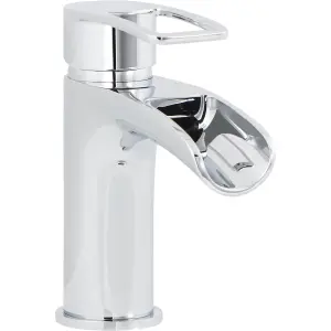 GoodHome Olmeto Small Chrome effect Basin Mono mixer Tap with Waterfall spout