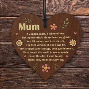 Red Ocean Heartfelt Message For Mum On Mothers Day Mum Birthday Gift From Daughter Son Poem Wooden Heart Gift For Her Mum Mummy