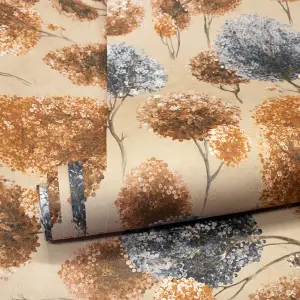 Galerie Julie Feels Home Brown/Blue Large Tilia Shimmery Trees Wallpaper Roll