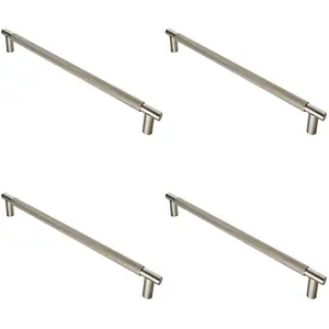 4 PACK - Luxury T Bar Knurled Pull Handle - 450mm Satin Nickel - Kitchen Door Cabinet