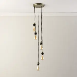 Antique brass effect 5 light E27 Cable light set (L)1500mm