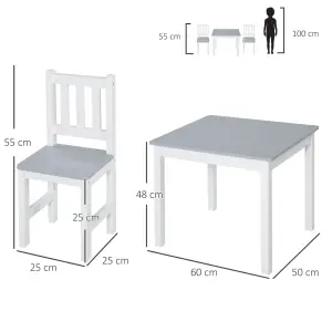 HOMCOM Kids Table and 2 Chairs Set 3 Pieces Toddler Multi-usage Desk Indoor Grey