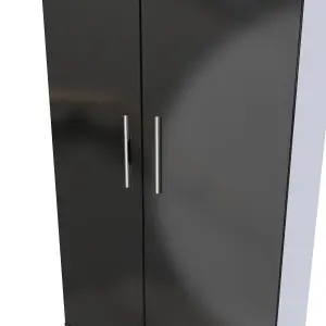 Harrow 2 Door 2 Drawer Wardrobe in Black Gloss & White (Ready Assembled)