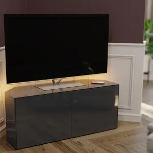 Grey high gloss  Corner TV cabinet 1200, with wireless phone charging and Alexa or app operated LED mood lighting