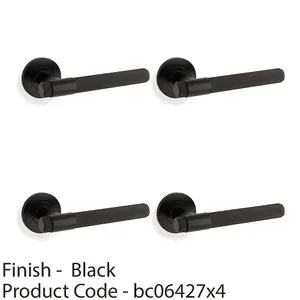 4 PACK - SOLID BRASS Knurled Door Handle Set - Matt Black Bar Lever on Round Rose