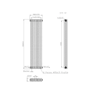 Rinse Bathrooms Traditional Radiator Anthracite Vertical Triple Column Cast Iron Radiators Heater Central Heating 1500x382mm