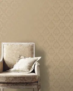 Galerie Simply Silks 4 Brushed Metallic Gold Feathered Damask Embossed Wallpaper