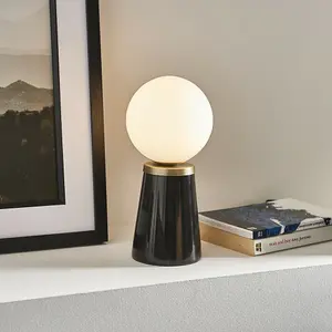 Table Lamp - Black Marble & Matt Antique Brass Plate - 3W LED G9 - Complete Lamp