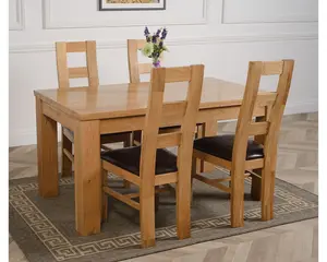 Dakota 152 x 87 cm Chunky Medium Oak Dining Table and 4 Chairs Dining Set with Yale Chairs