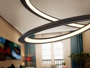 Luminosa Looping Modern Designer LED Ring Swirl Pendant Light Matt Black, 1800lm, 3000K