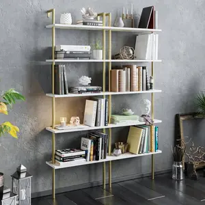 Iker 174cm H x 60cm W Stainless Steel Ladder Bookcase Gold/White