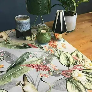 Belgravia Tropical Animal Garden Jungle Floral Palm Grey Green Pink Wallpaper