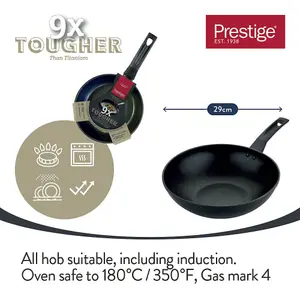 Prestige 9 x Tougher Black Round Aluminium Induction Suitable Dishwasher Safe Open Stir-Fry Pan 29cm