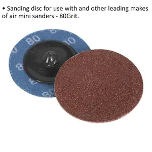 10 Pack of 50mm Quick Change Mini Sanding Discs - 80 Grit for Precision Sanding