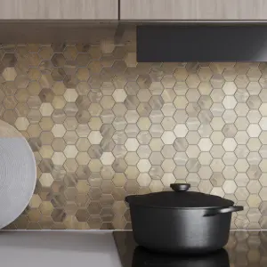 Enaide Copper Gloss & matt Hexagon Copper & stainless steel Mosaic tile sheet, (L)296mm (W)299mm