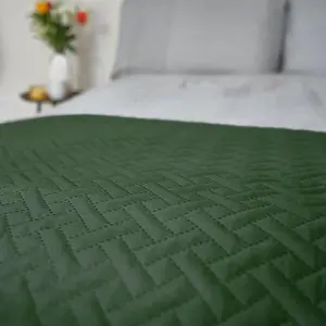 Brentfords Geo Pinsonic Blanket Throw Quilted Bedspread, Green - 200 x 240cm