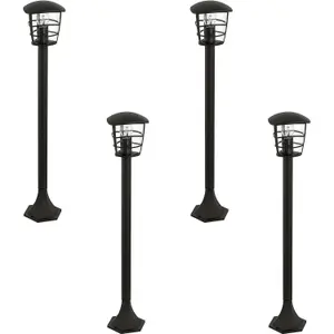 4 PACK IP44 Outdoor Bollard Light Black Lantern 1x 60W E27 Bulb Lamp Post