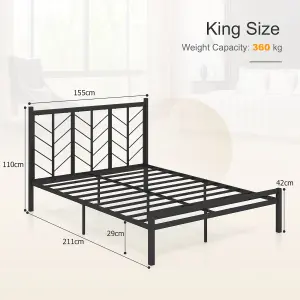 COSTWAY Metal Platform Bed w/ Branch-shaped Headboard Bed Frame King Size