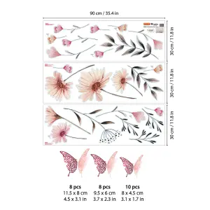 Walplus Combo Kids Wall Sticker Delicate Flowers With Rose Gold Floral 3D Butterflies PVC