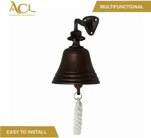 Copper Bell Bar Accessories for Home Pub Hand Bell Wall Mounted Bar Bell Nautical Decorations Unique Bronze Bell 10 Inch