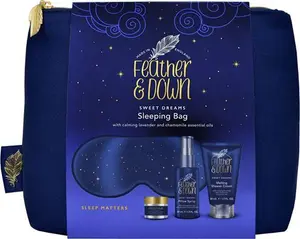 Feather & Down Sleeping Bag Gift Set (Luxury Eye Mask, Sleep Balm, Pillow Spray And Shower Cream) - With Calming Lavender & Chamomile Essential Oils