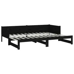 Berkfield Pull-out Day Bed Black Solid Wood Pine 2x(80x200) cm