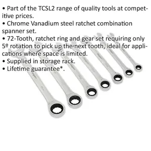 7-Piece Ratchet Combination Spanner Set - 12-Point Metric Wrench with Storage Rack