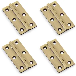 4 PACK - PAIR Solid Brass Cabinet Butt Hinge - 64mm - Antique Brass Premium Cupboard