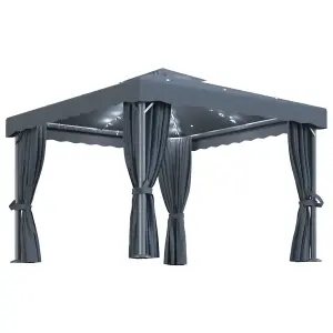 Berkfield Gazebo with Curtain&LED String Lights 3x3 m Anthracite