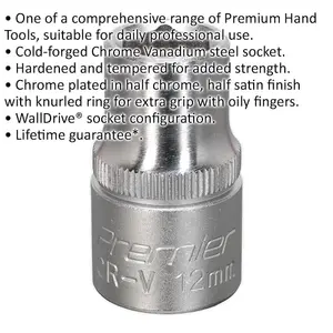 High-Quality 12mm Steel Drive Socket - 1/2" Square Drive for Professionals and DIY Enthusiasts