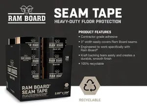 Trio Plus Seam Tape for Ram Board Protection roll 7.2cm x 50m - Join Seams Together - Contractor Grade Adhesive - Recyclable