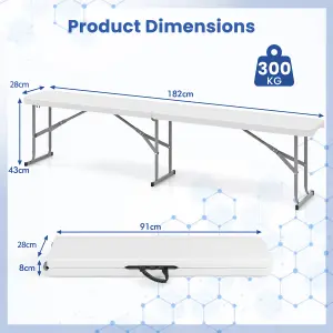 COSTWAY Portable Folding Bench 182 cm Plastic Camping Dining Seat Waterproof Park Bench