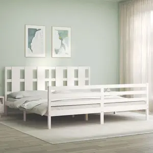 Berkfield Bed Frame with Headboard White Super King Size Solid Wood