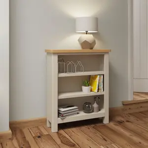 Home Source Ramsgate Small Wide Grey & Oak 3 Shelf Bookcase