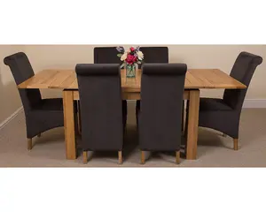 Richmond 140cm - 220cm Oak Extending Dining Table and 6 Chairs Dining Set with Montana Black Fabric Chairs