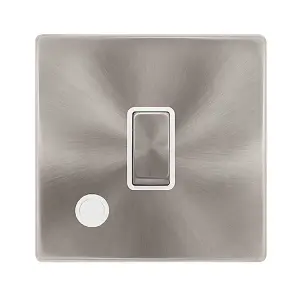 Brushed Steel Screwless Plate 1 Gang 20A Ingot DP Switch With Flex - White Trim - SE Home