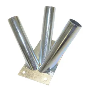 Triple Flag Pole Holder - Wall Mounted Flag Pole Bracket, Galvanised (Silver), Rust and Weather Resistant, Heavy Duty