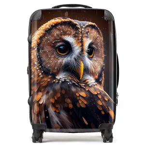 Tawny Owl Face Splashart Dark Background Suitcase - Medium