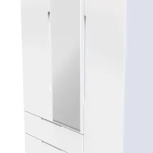 Milan Ready assembled Modern White 2 Drawer Tall Triple Wardrobe With 1 mirror door (H)1970mm (W)1110mm (D)530mm