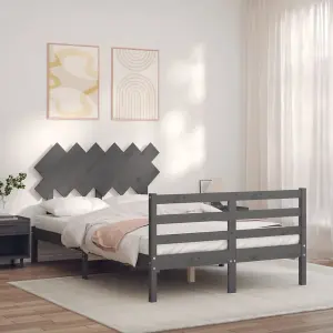 Berkfield Bed Frame with Headboard Grey Double Solid Wood