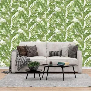 Design ID Grace Tropical Wallpaper Palm Leaf Green White Textured Paste The Wall