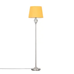 ValueLights Memphis Traditional Style Satin Nickel Barley Twist Floor Lamp with Mustard Light Shade