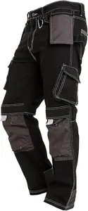 SSS Mens Work Trousers Mens Holster Pockets with Knee Pad Black Cargo Pants 40in Waist - 34in Leg.